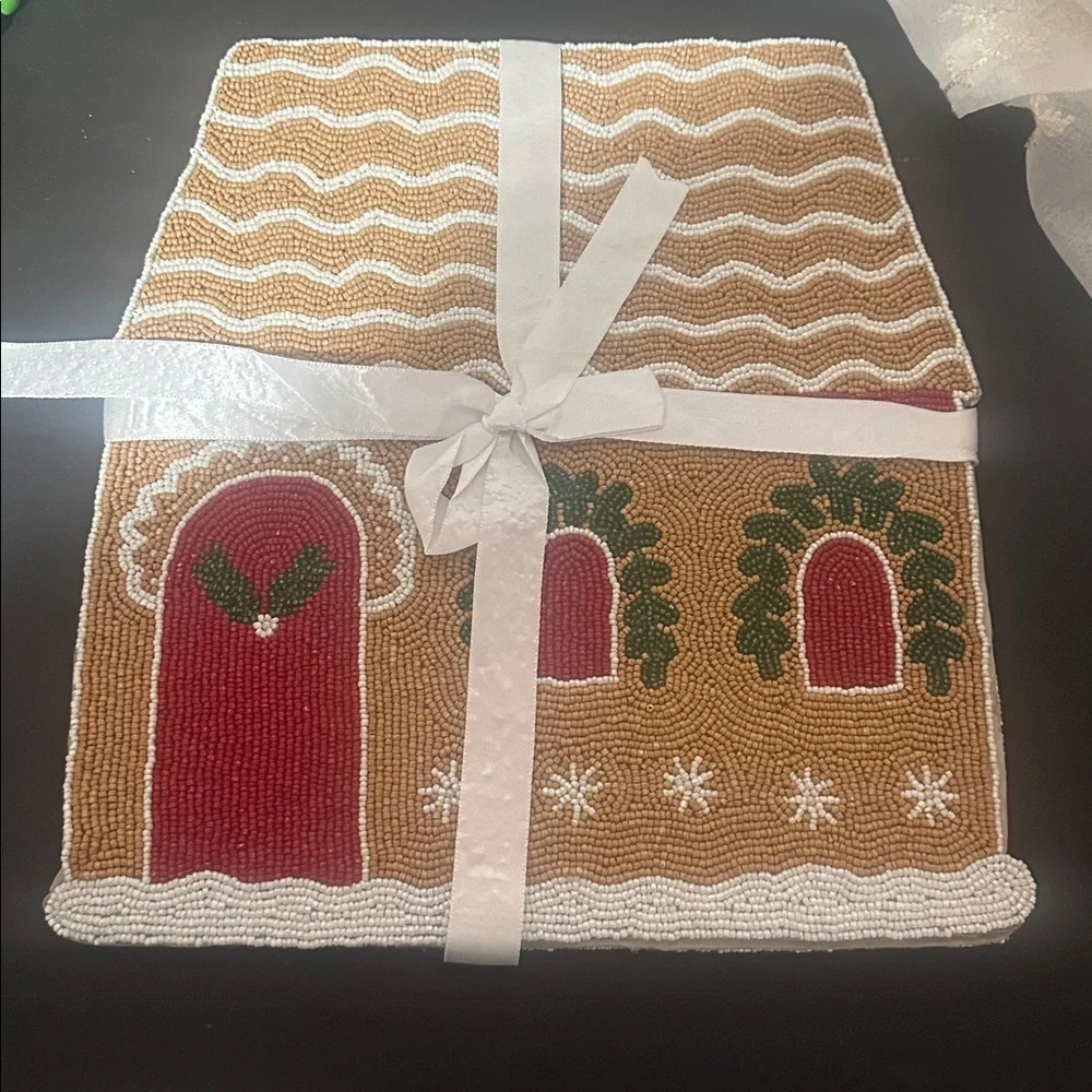 Tahari Home set of 2 beaded gingerbread placemats